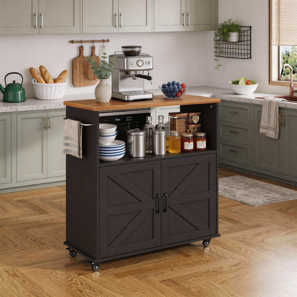 OUTLANE Kitchen Island with Drop Leaf, Rolling Storage Cart on Wheels