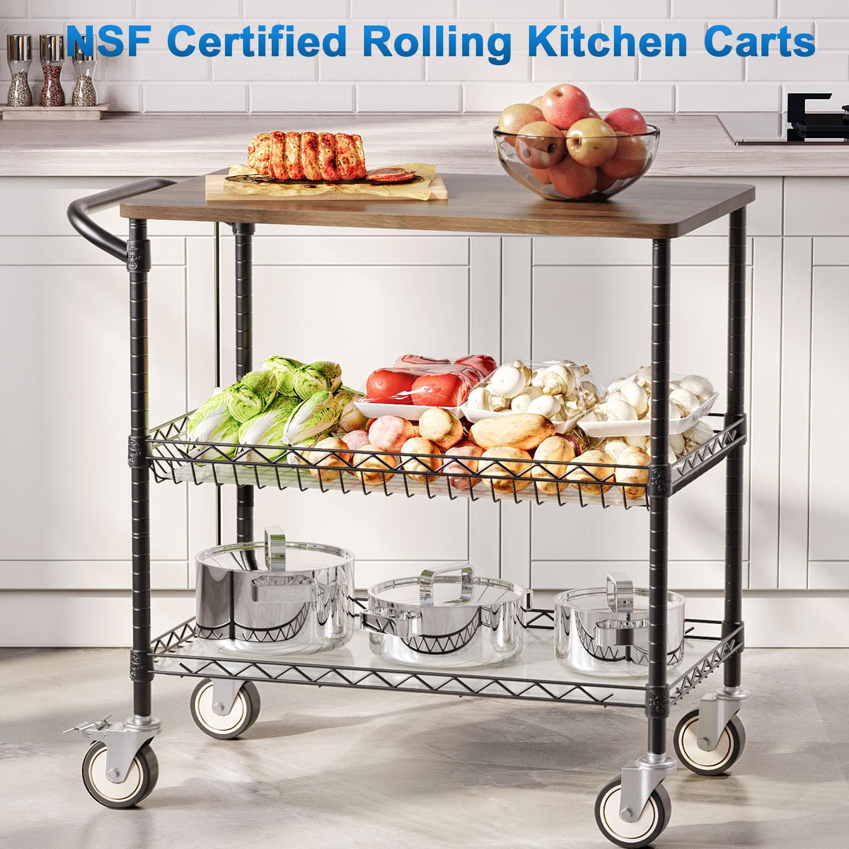 Leteuke 3 Tier Rolling Carts with Wheels, Heavy Duty Rolling Utility Cart