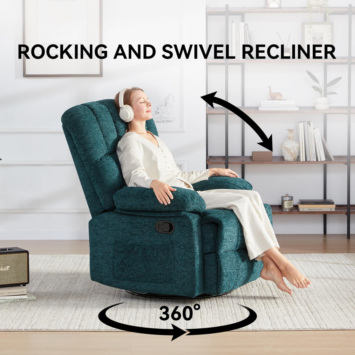 WILLOVE 41" Oversized Rocker Recliner Chair, Rocking Recliners Overstuffed Soft Big Man Manual Recliner, Extra Large Chenille Living Room Chair 350 LBS Capacity, Grey, L