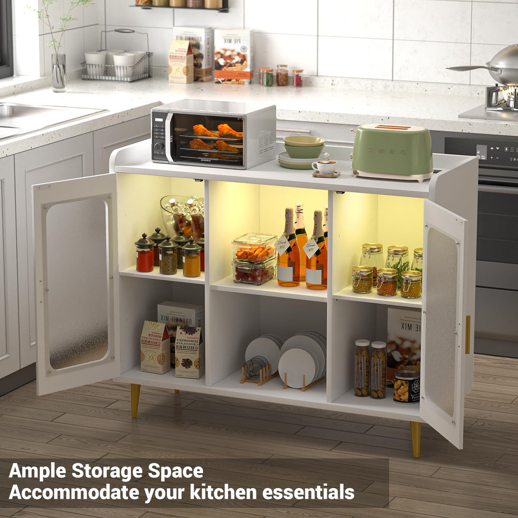 iSunirm Wine Bar Cabinet with Power Outlet & LED Light, Black Oak