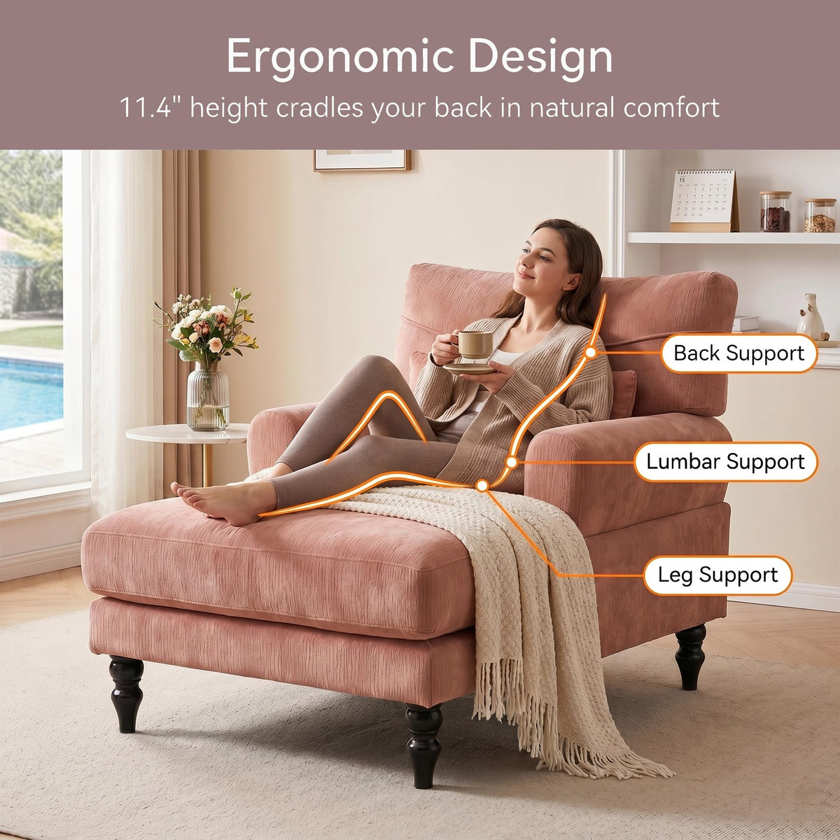 35" Modern Chenille Chaise Lounge Chair (Green)