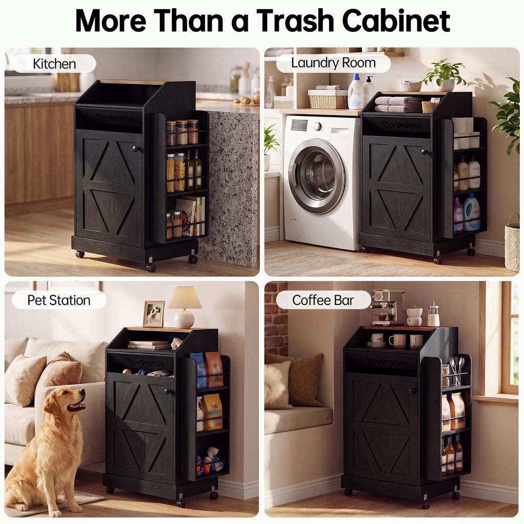 YESHOMY Kitchen Island on Wheels with Trash Cabinet, White & Brown