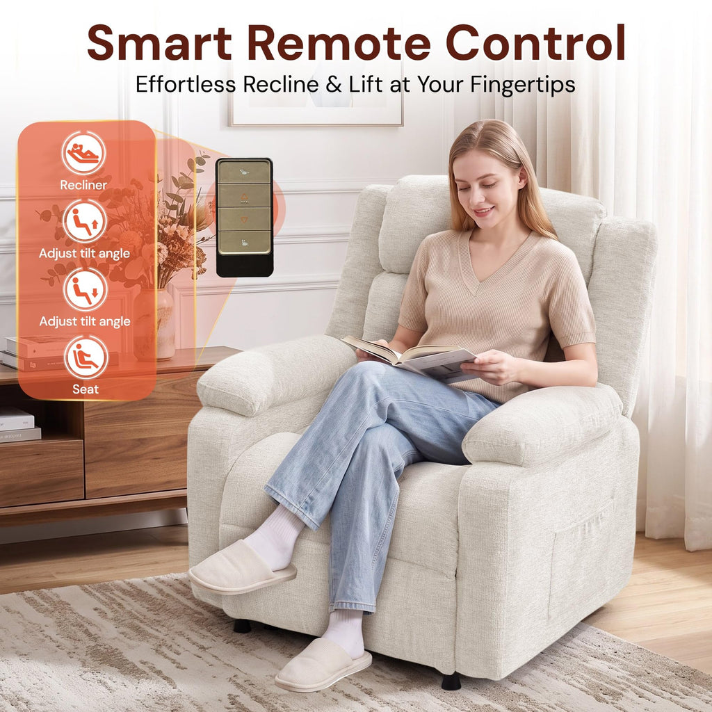 Korser Power Recliner Chair for Adults, Oversized Electric Recliner with Thickened Cushions, Reclining Chair for Bedroom, Living Room Chairs with Side Pockets, Chenille