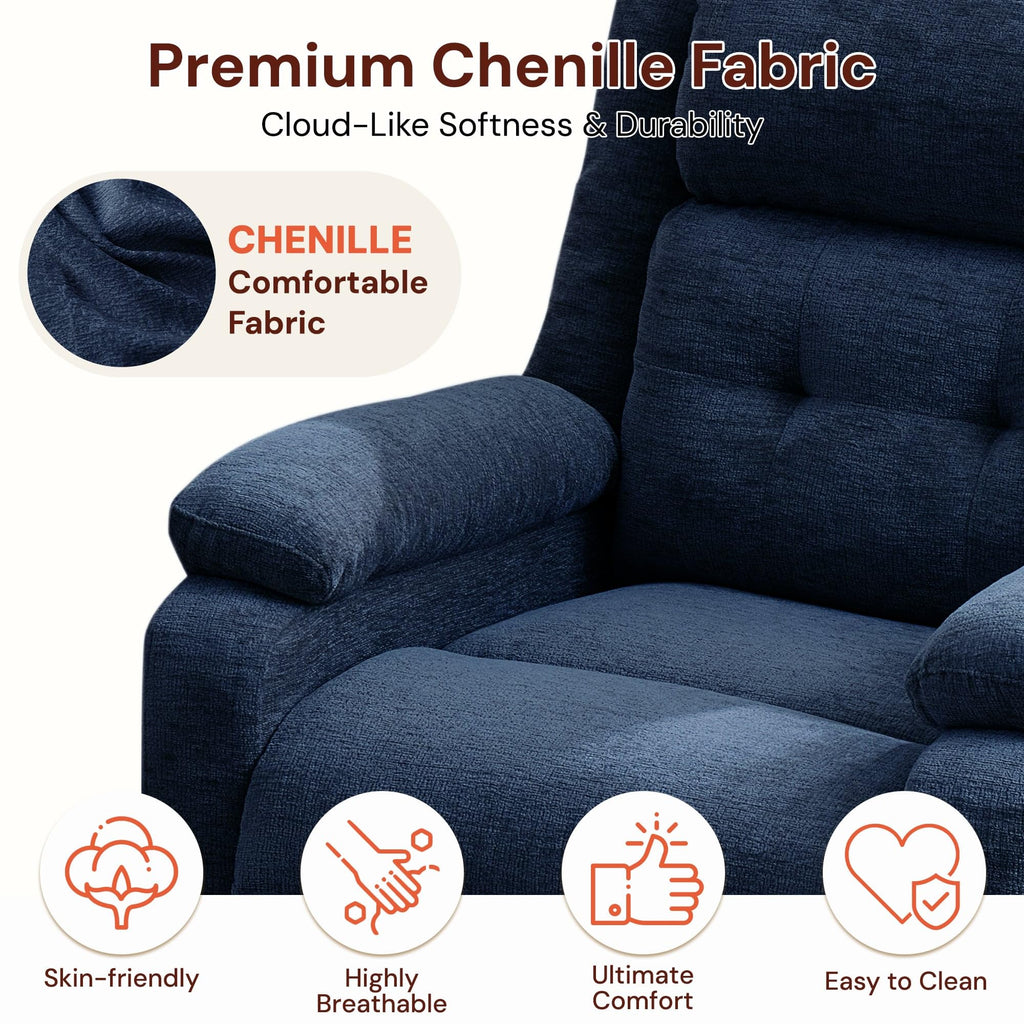 Korser Power Recliner Chair for Adults, Oversized Electric Recliner with Thickened Cushions, Reclining Chair for Bedroom, Living Room Chairs with Side Pockets, Chenille