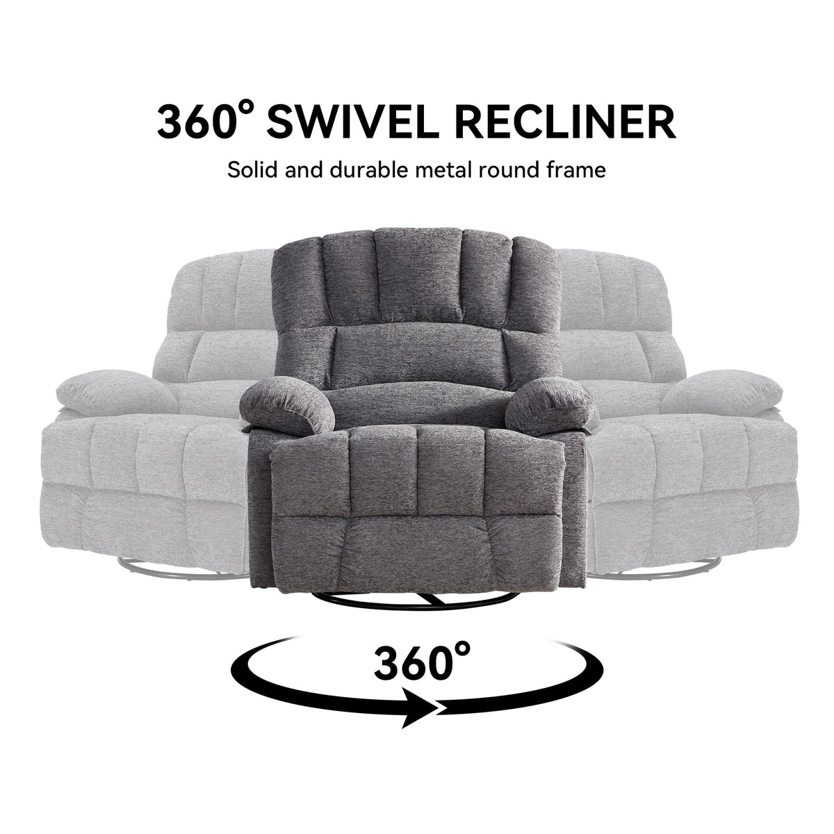 WILLOVE 41" Oversized Rocker Recliner Chair, Rocking Recliners Overstuffed Soft Big Man Manual Recliner, Extra Large Chenille Living Room Chair 350 LBS Capacity, Grey, L