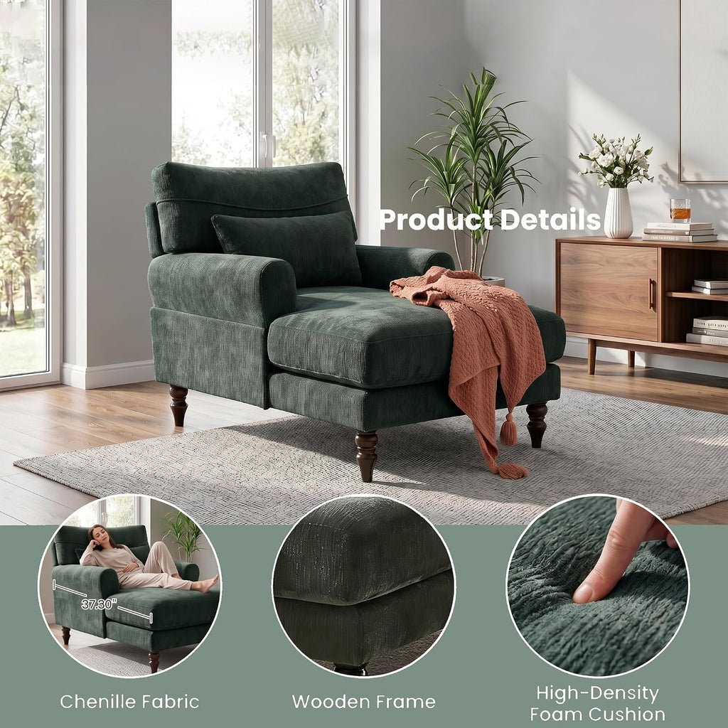 35" Modern Chenille Chaise Lounge Chair (Green)