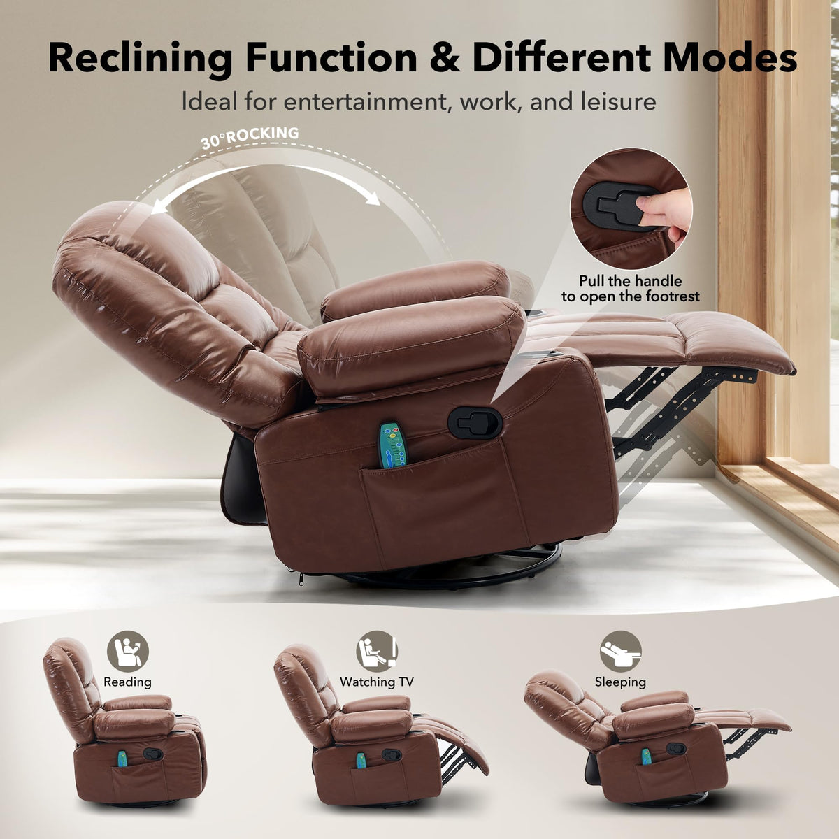 Garvee Oversized Recliner Chair,Extra Wide 360Â° Swivel Rocker Massage Heat
