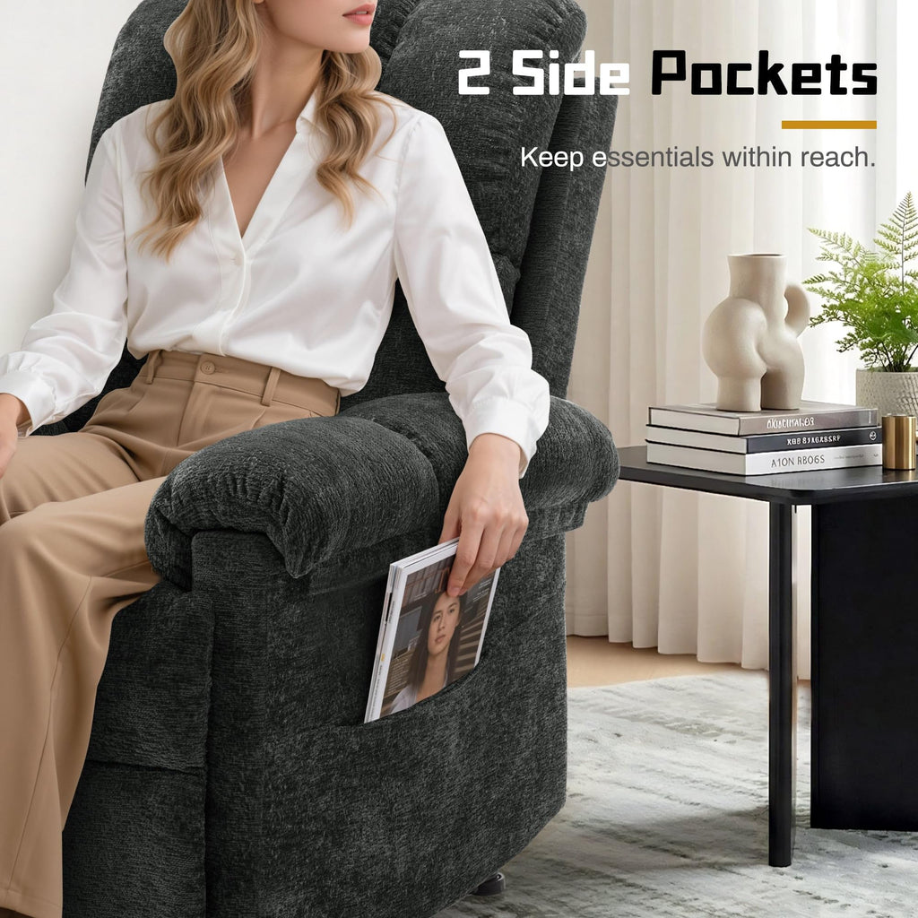Korser Recliner Chair, Living Room Recliner Chairs for Adults, Small Recliners for Small Spaces, Upholstered Manual Recliner with Side Pockets, Comfy Nursery Chair for Living Room, Chenille, Beige
