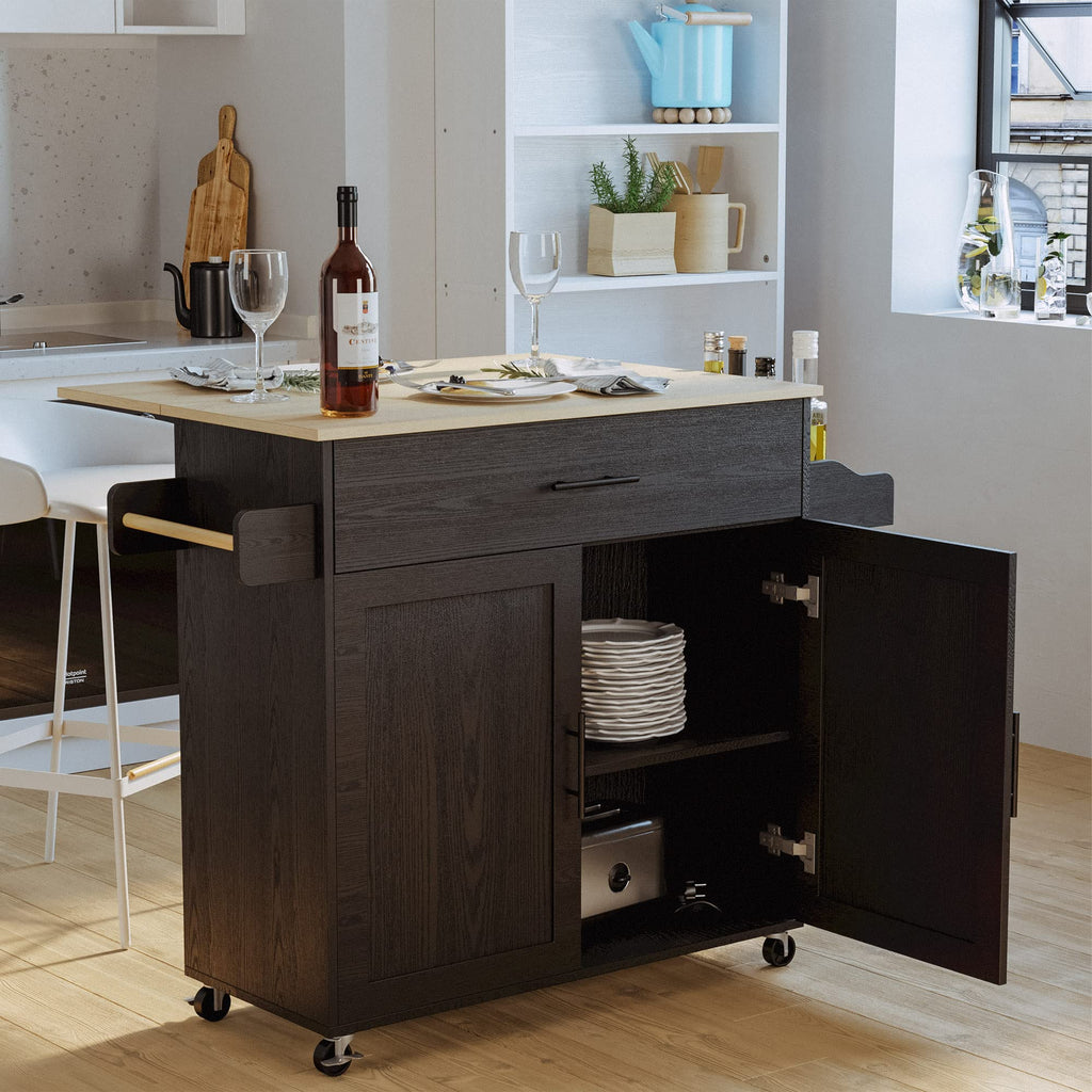 IRONCK Kitchen Island Table on Wheels with Drop Leaf, 47.25" Wide White