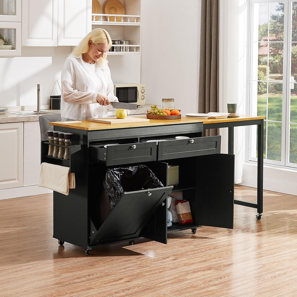 Kitchen Islands with Extendable Dining Table, Mobile Storage Islands, White