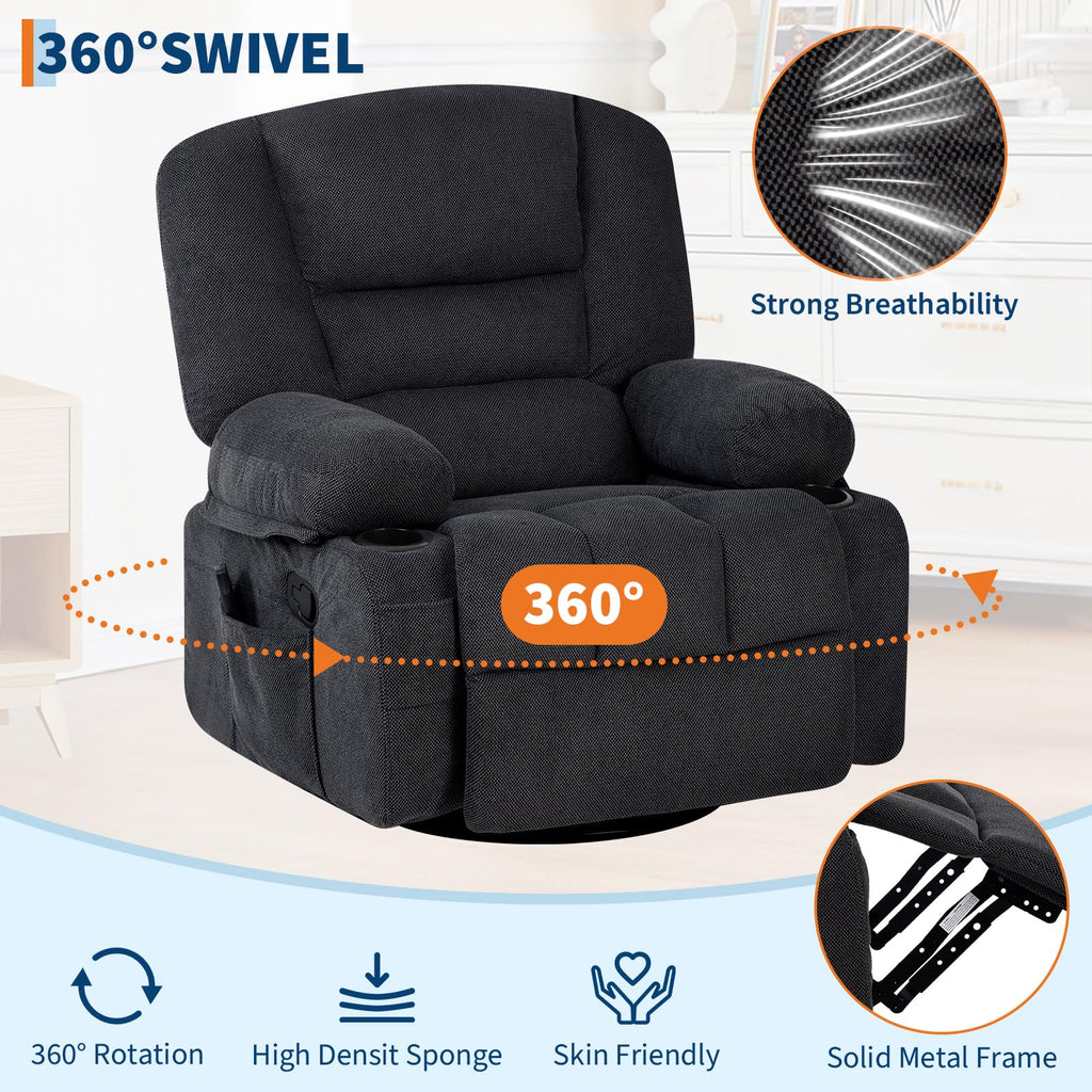 Garvee Oversized Recliner Chair,Extra Wide 360Â° Swivel Rocker Massage Heat