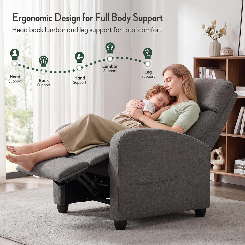 Massage Recliner Chair, Recliner Sofa Fabric for Adults, Recliners Home Theater Seating with Lumbar Support, Reclining Sofa Chair for Living Room, Ink