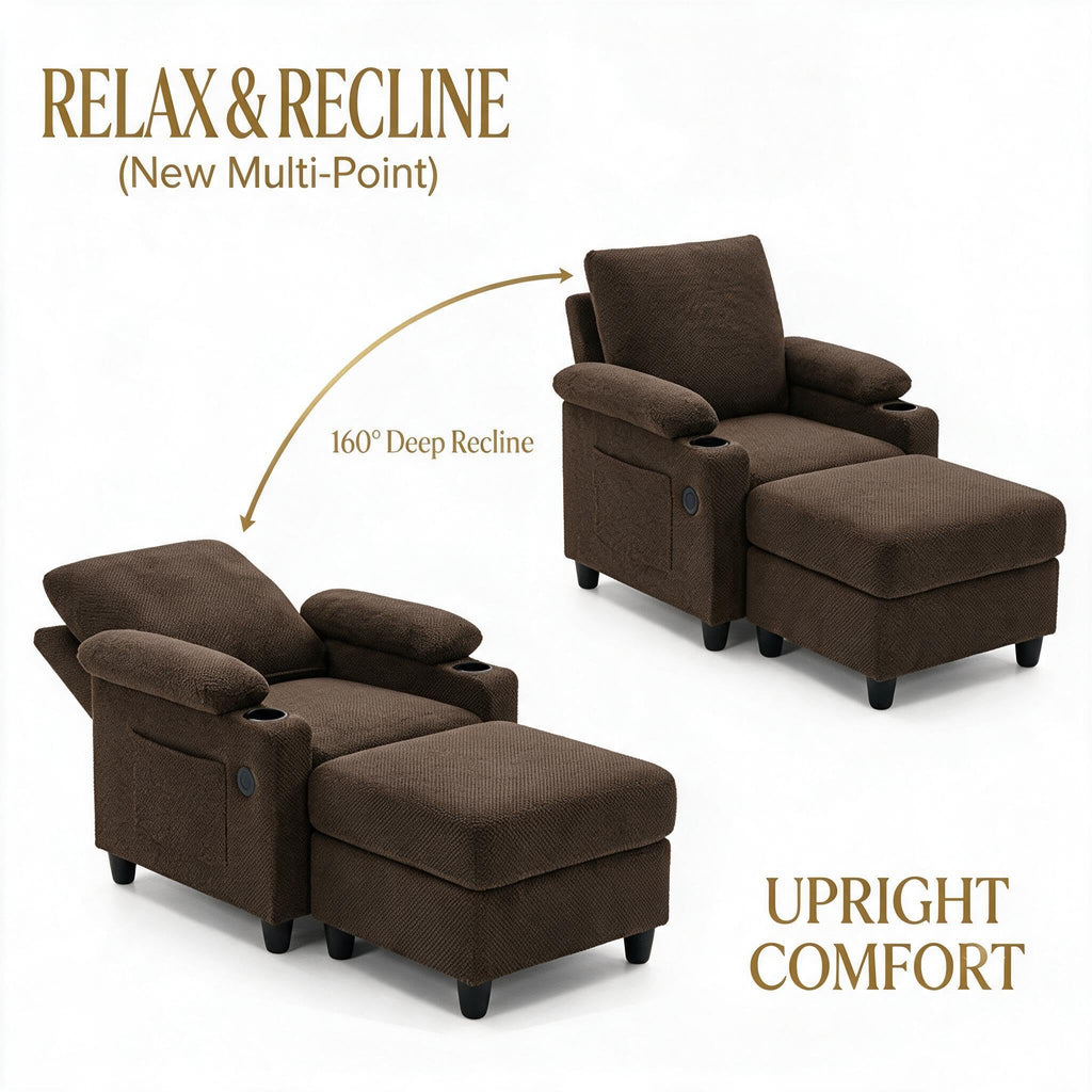 Convertible Sleeper Chair, Pull Out Sofa Bed with Adjustable Backrest & Hidden Storage Armrest, Single Sofa Recliner with USB Charging Port & Cup Holders for Living Room, Bedroom, Dark Gray