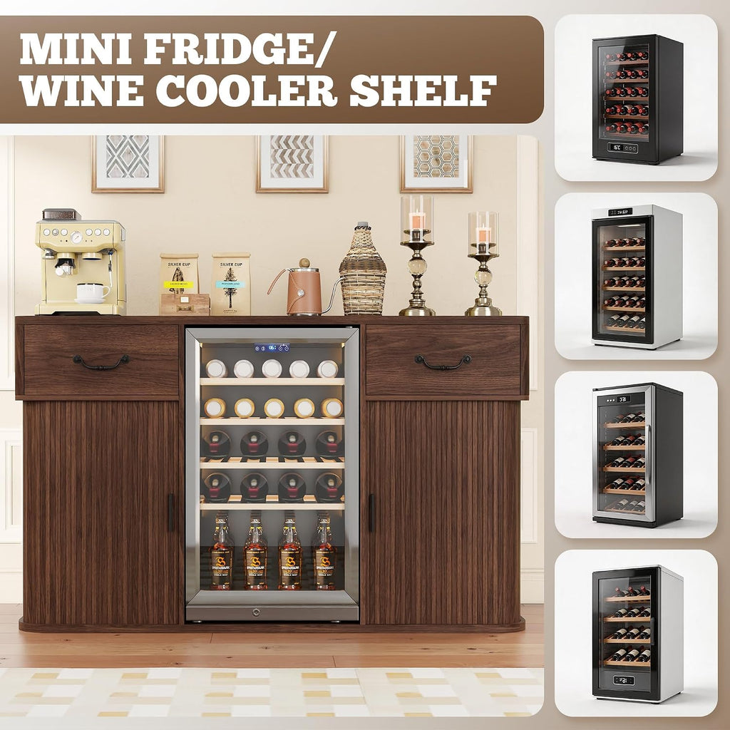 Large Coffee Bar Cabinet with Mini Fridge Space, Liquor Wine Bar Cabinet with Drawer and Glass Holder, Buffet Sideboard Table for Kitchen, Dining Room, Living Room