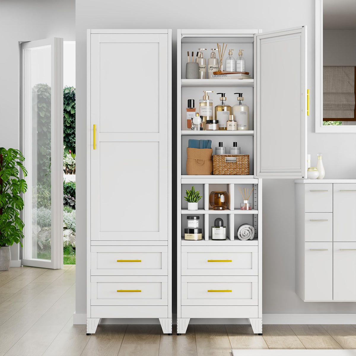67" Tall Metal Pantry Cabinet, Narrow Freestanding Storage Cabinet, Black