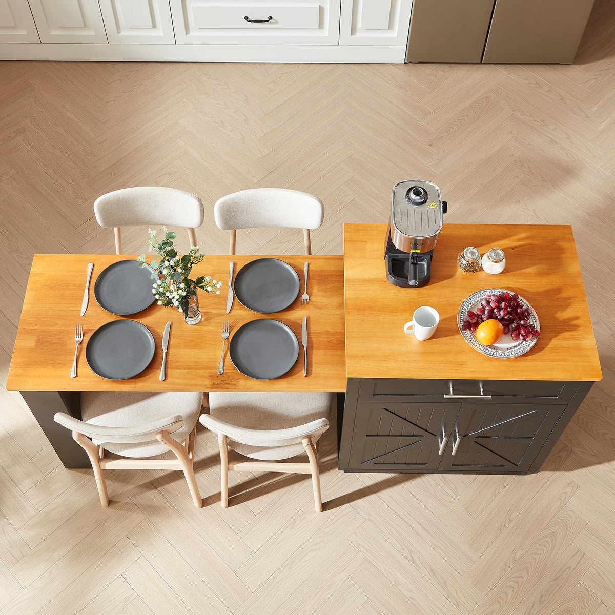 48"-76" Kitchen Islands with Extendable Dining Table, 2-4 People, White