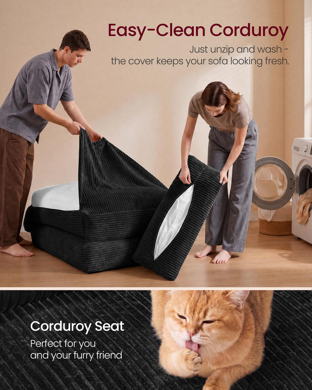 VASAGLE Folding Sofa Bed, Convertible Chair Bed with Pillow, Sleeper Chair