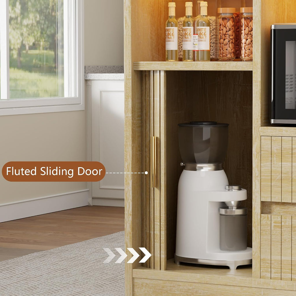 Kitchen Island with Power Outlet & LED Lights, 47" Rolling Island