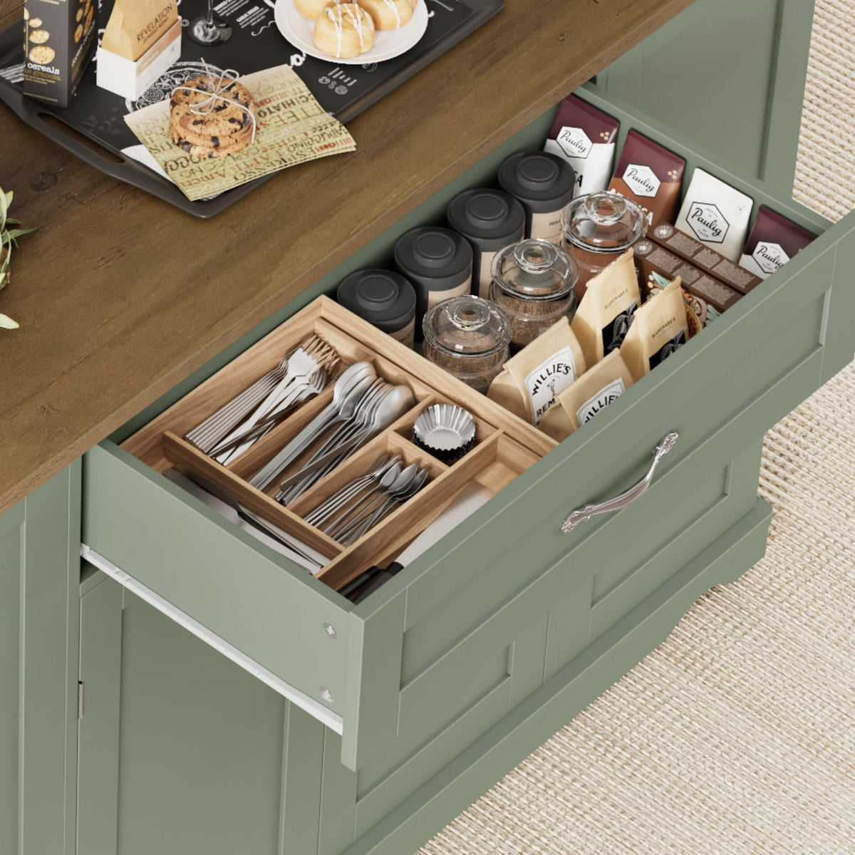 HOSTACK Kitchen Island Cart with Storage, Rolling Island Table, Ash Gray