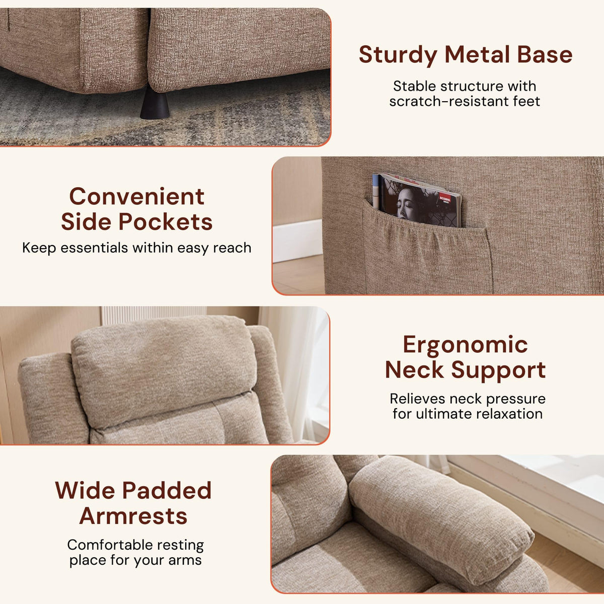 Korser Power Recliner Chair for Adults, Oversized Electric Recliner with Thickened Cushions, Reclining Chair for Bedroom, Living Room Chairs with Side Pockets, Chenille