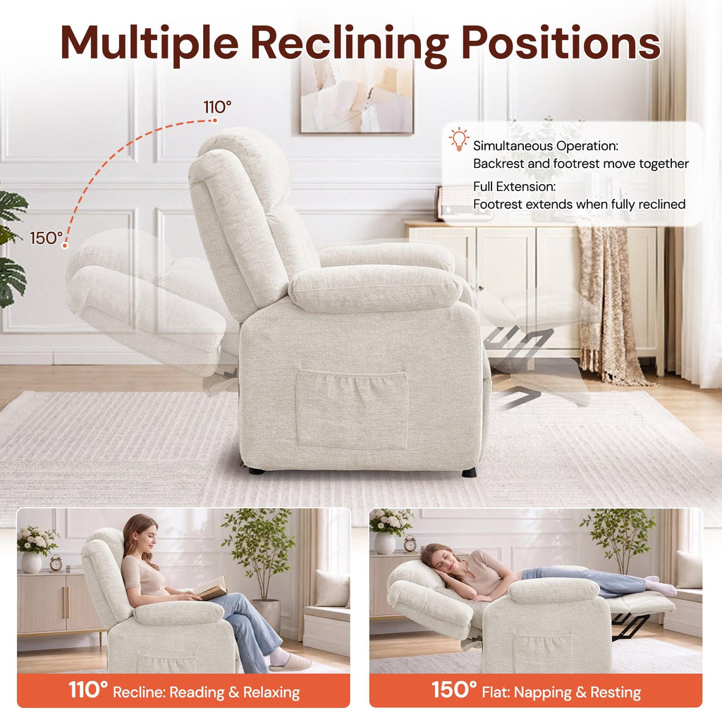 Korser Power Recliner Chair for Adults, Oversized Electric Recliner with Thickened Cushions, Reclining Chair for Bedroom, Living Room Chairs with Side Pockets, Chenille