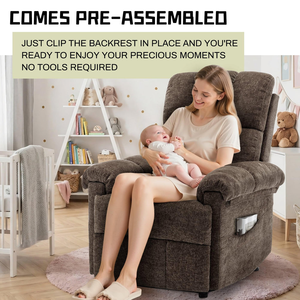 Korser Recliner Chair, Living Room Recliner Chairs for Adults, Small Recliners for Small Spaces, Upholstered Manual Recliner with Side Pockets, Comfy Nursery Chair for Living Room, Chenille, Beige
