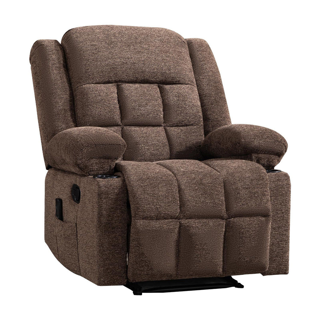 EBELLO Manual Recliner Chair for Adults with Vibration Massage and Lumbar Heating, Soft Fabric Recliner Single Sofa with Side Pocket and Two Cup Holders for Living Room, Grey