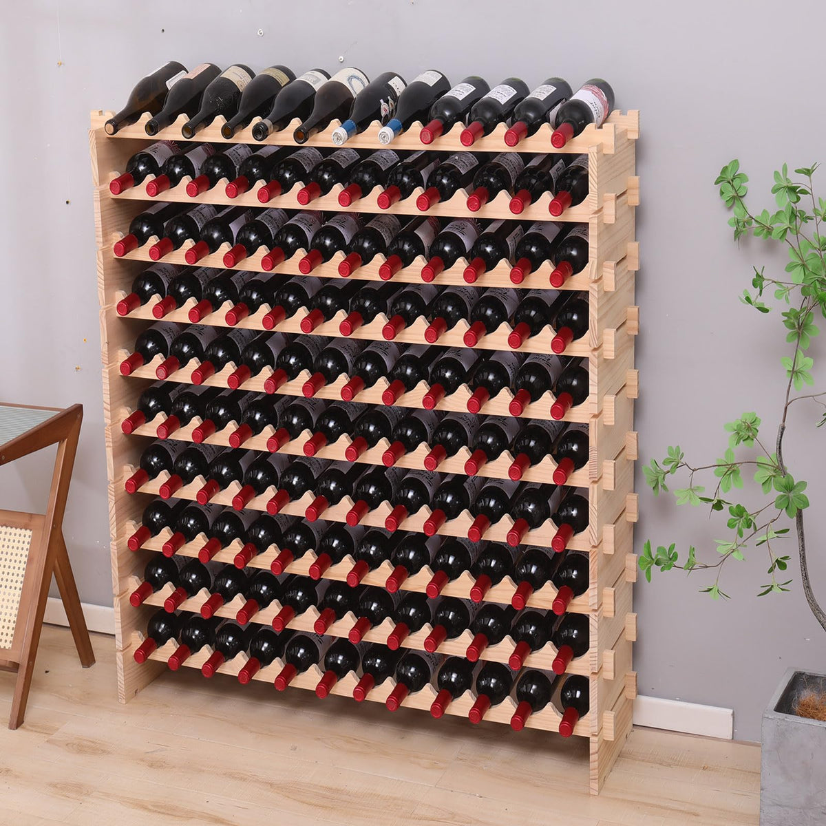 Wood Stackable Storage Modular Wine Rack Cabinet 120 Bottle freestanding Floor Wine Bottle Holder Display Shelves