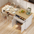 Rolling Kitchen Island with Extendable Dining Table, 75.8" Kitchen Cart on Wheels, Mobile Island Table with Storage Drawers, Open Side Shelf& Power Outlet for Kitchen, Dining Room (White)