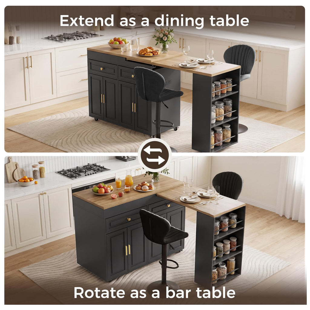 3-in-1 Extendable Kitchen Island with Extendable and Swivel Dining Table