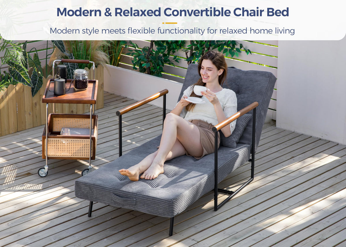MAXYOYO Chair Bed, Adjustable Sleeper Chair, Single Sofa Bed with Frame