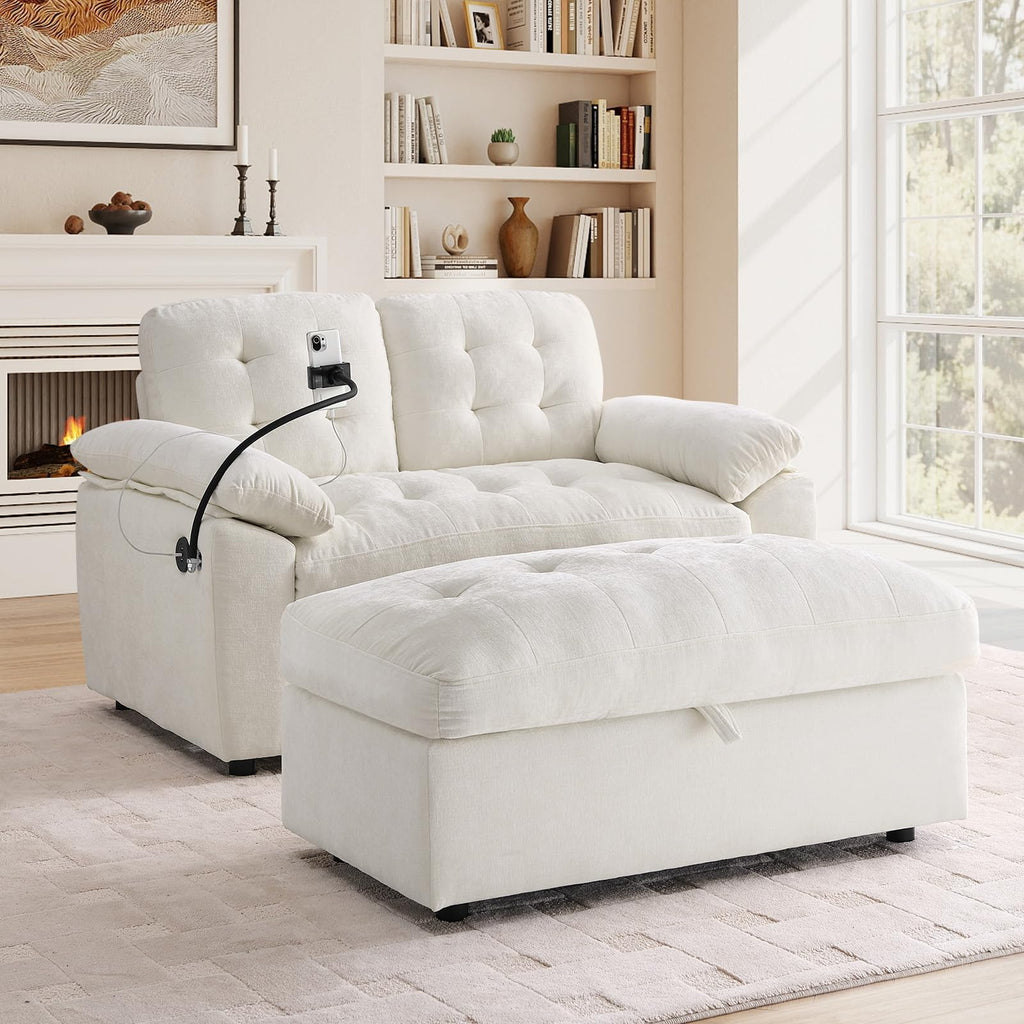 Oversized Chaise Lounge Chair Indoor, Single Convertible Recliner Reading Arm Sofa Chair W/Adjustable Backrest & Charging Port Couch Bed for Living Room, Home Theater & Bedroom, Brown