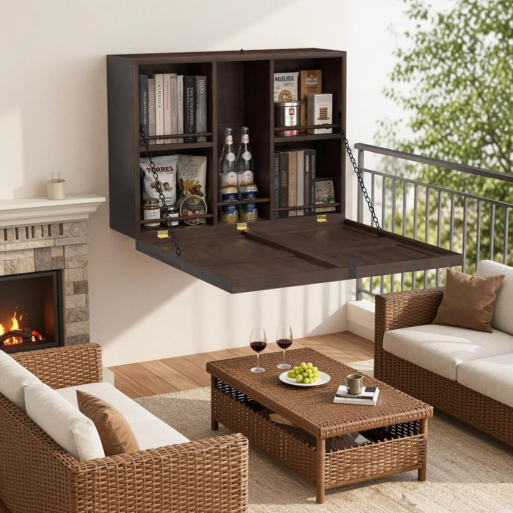 WallâMounted Bar Cabinet, Solid Wood Waterproof FoldâDown Storage Cabinet