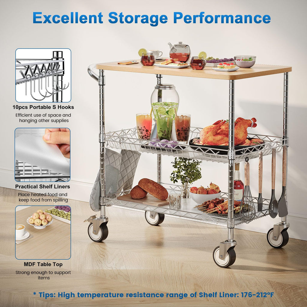 Leteuke 3 Tier Rolling Carts with Wheels, Heavy Duty Rolling Utility Cart