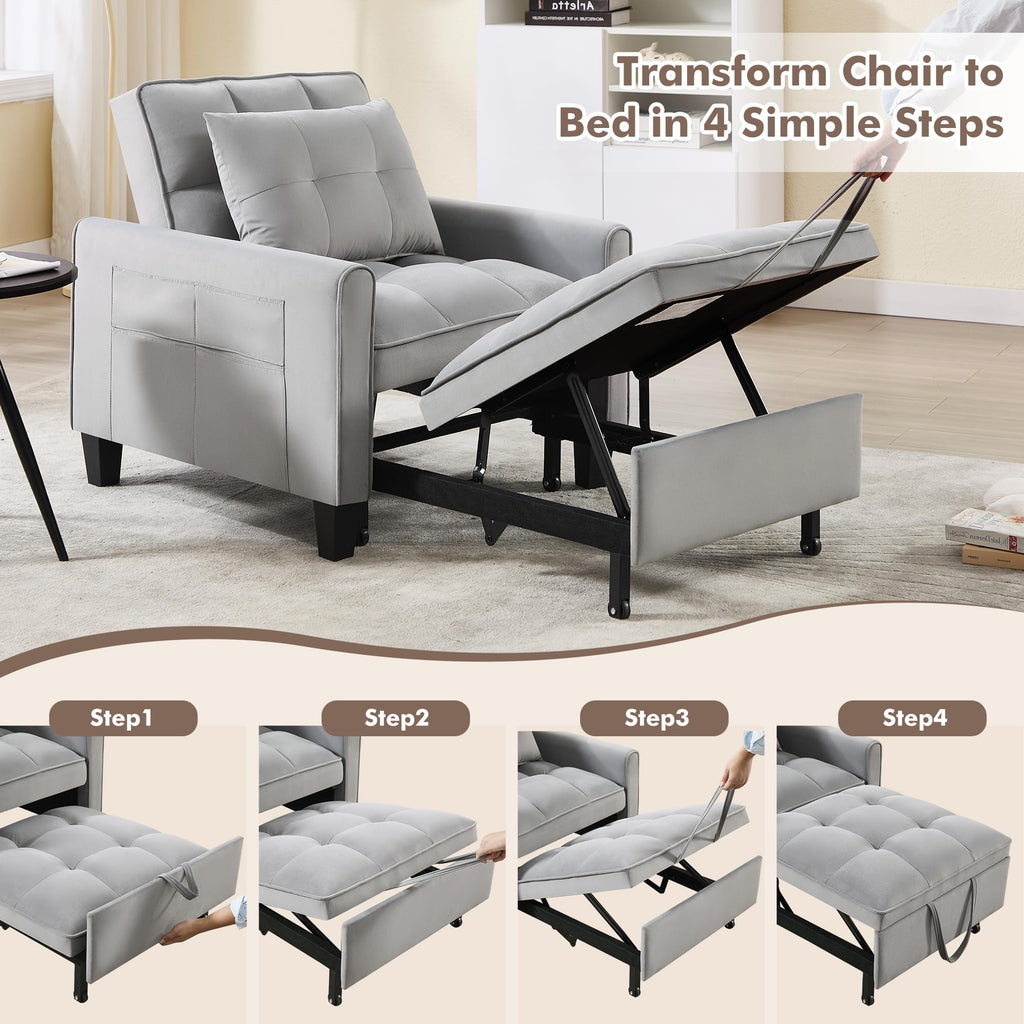 Convertible Sleeper Chair, 3 in 1 Sleeper Chair Bed Pull Out Sofa Bed Chairs, Single Sofa with Adjustable Backrest for Adults Reading Living Room, Bedroom, Black