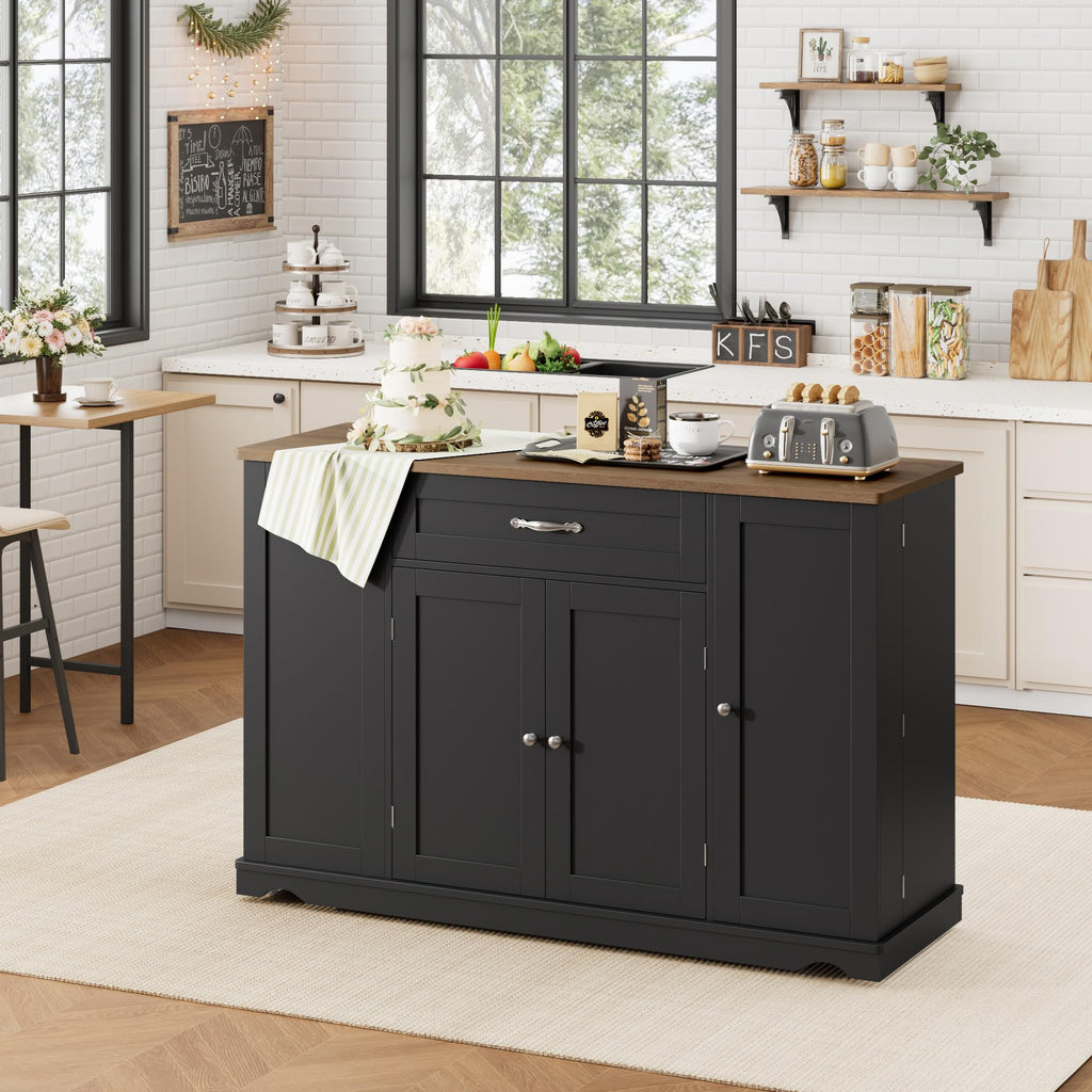 HOSTACK Kitchen Island Cart with Storage, Rolling Island Table, Ash Gray