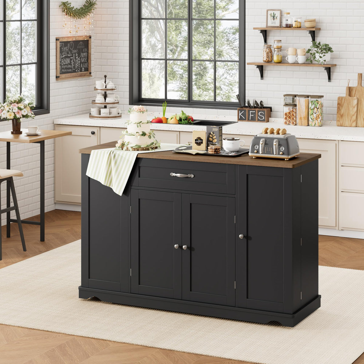 HOSTACK Kitchen Island Cart with Storage, Rolling Island Table, Ash Gray