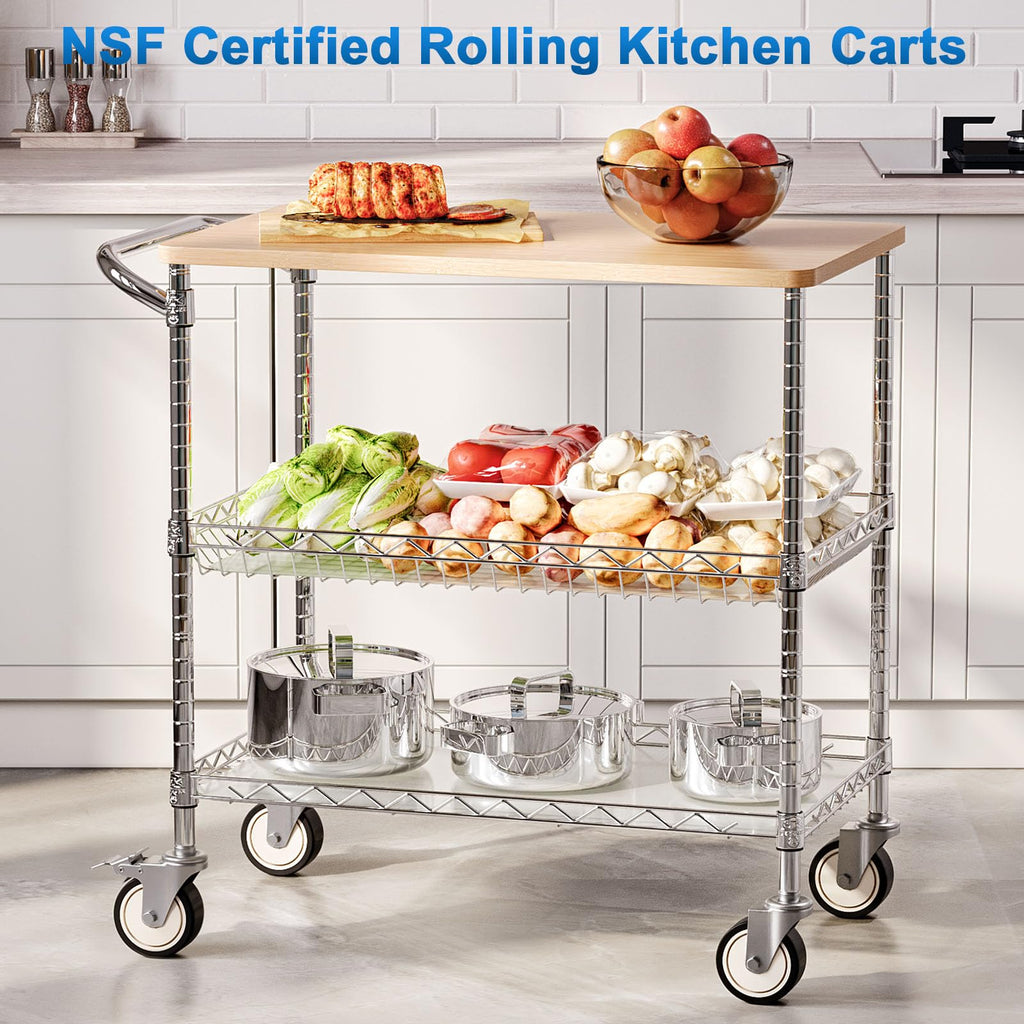 Leteuke 3 Tier Rolling Carts with Wheels, Heavy Duty Rolling Utility Cart