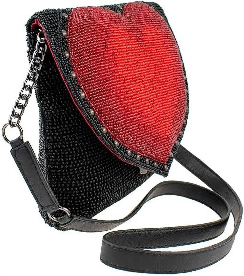 Black Frances Heart Clutch Beaded Crossbody Mary Big Handbag,