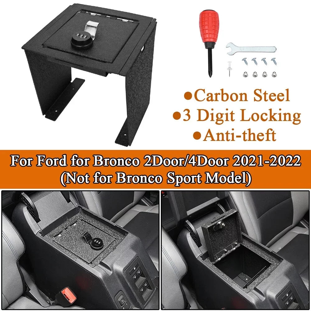 2Door/4Door 2021-2022, 3-Digit Black Password, with Coating for Console ALLTIMES Safe Steel Bronco Box for Carbon Ford Center Anti-rust