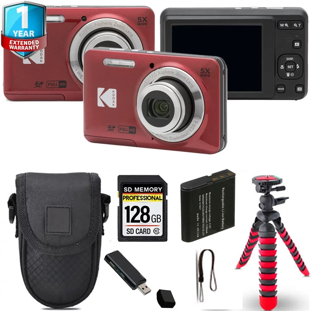 Camera Yr (Red) PIXPRO Kodak Warranty + Digital Spider Case+ Tripod + 1 FZ55