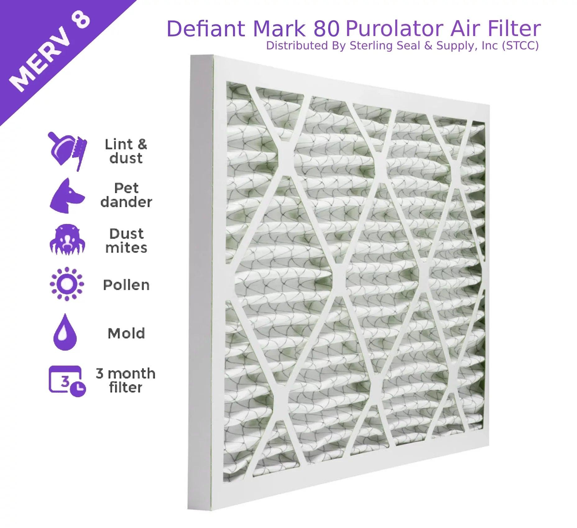 25x25x1, Pack) Surface Pleated MERV Mechanical Filter, (6 8, Purolator DMK80 Air Extended