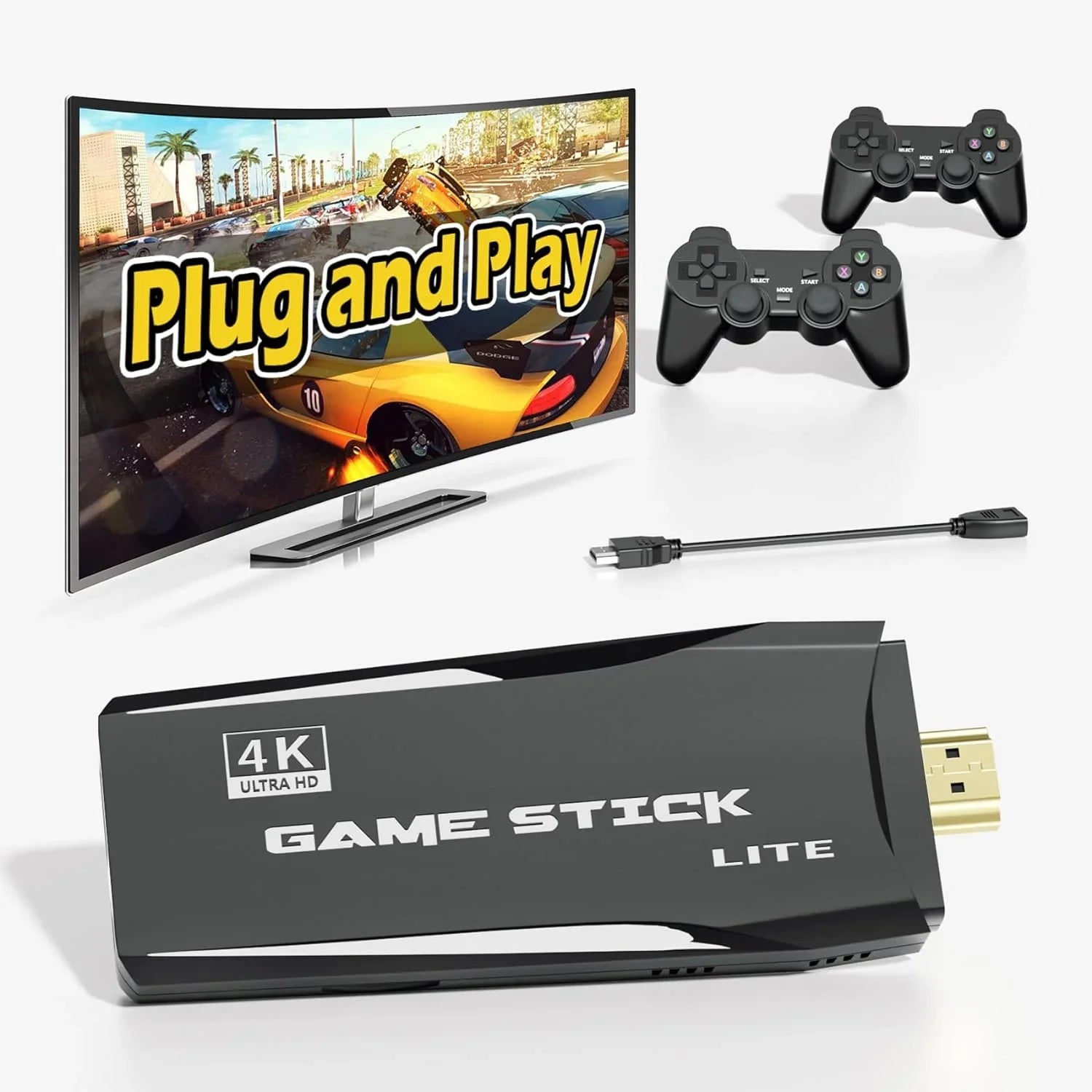 TV,Nostalgia for Emulators,Plug Stick - 4K Port,2 Video Wireless 12000+ Retro Console Preloaded Classic Stick Games Play Emulator Games,9 Game Retro Gamepads(64G) Support and HDMI