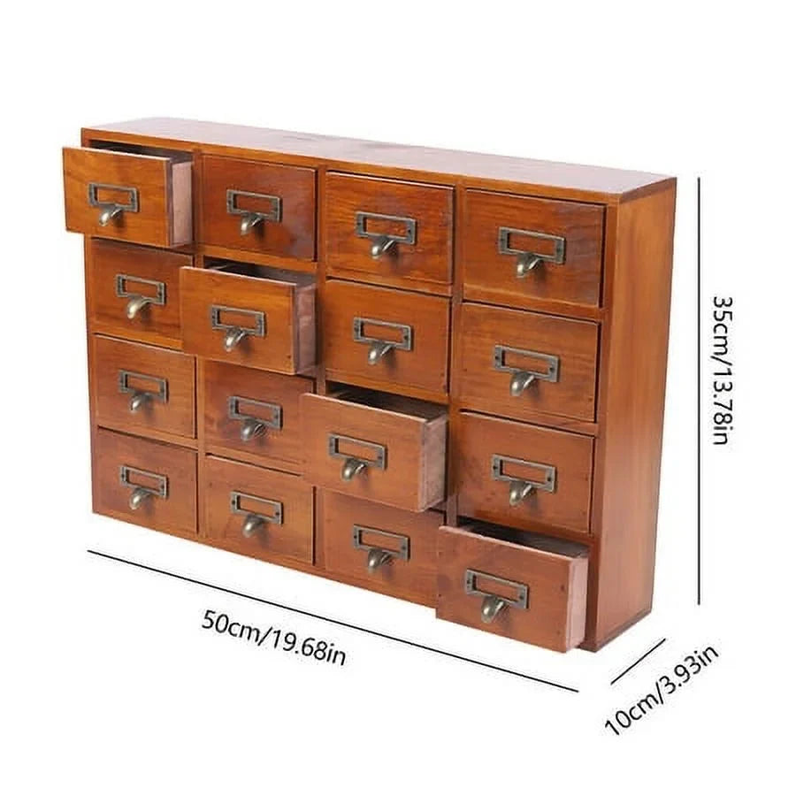 Wood Organizer Apothecary Desk Drawer Box Cabinet Drawers Retro Storage 16