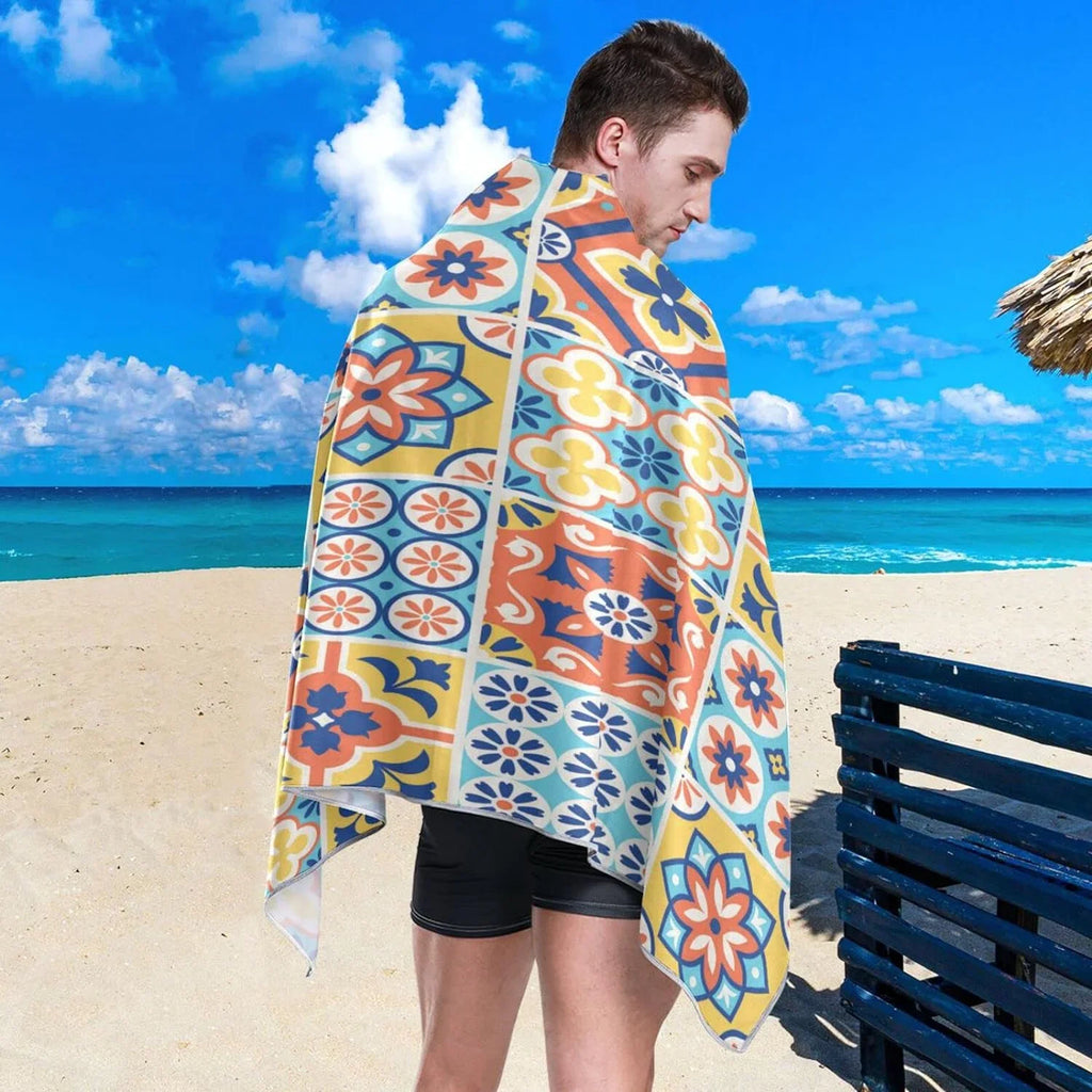 Free Thin Pool Towel, Towel Bestwell Sand Lightweight Shower Microfiber Dry Swim Style Towel Bath Multipurpose Towel Blanket, Talavera Tiles Oversized Mexican Quick 31”X71” Beach Yoga