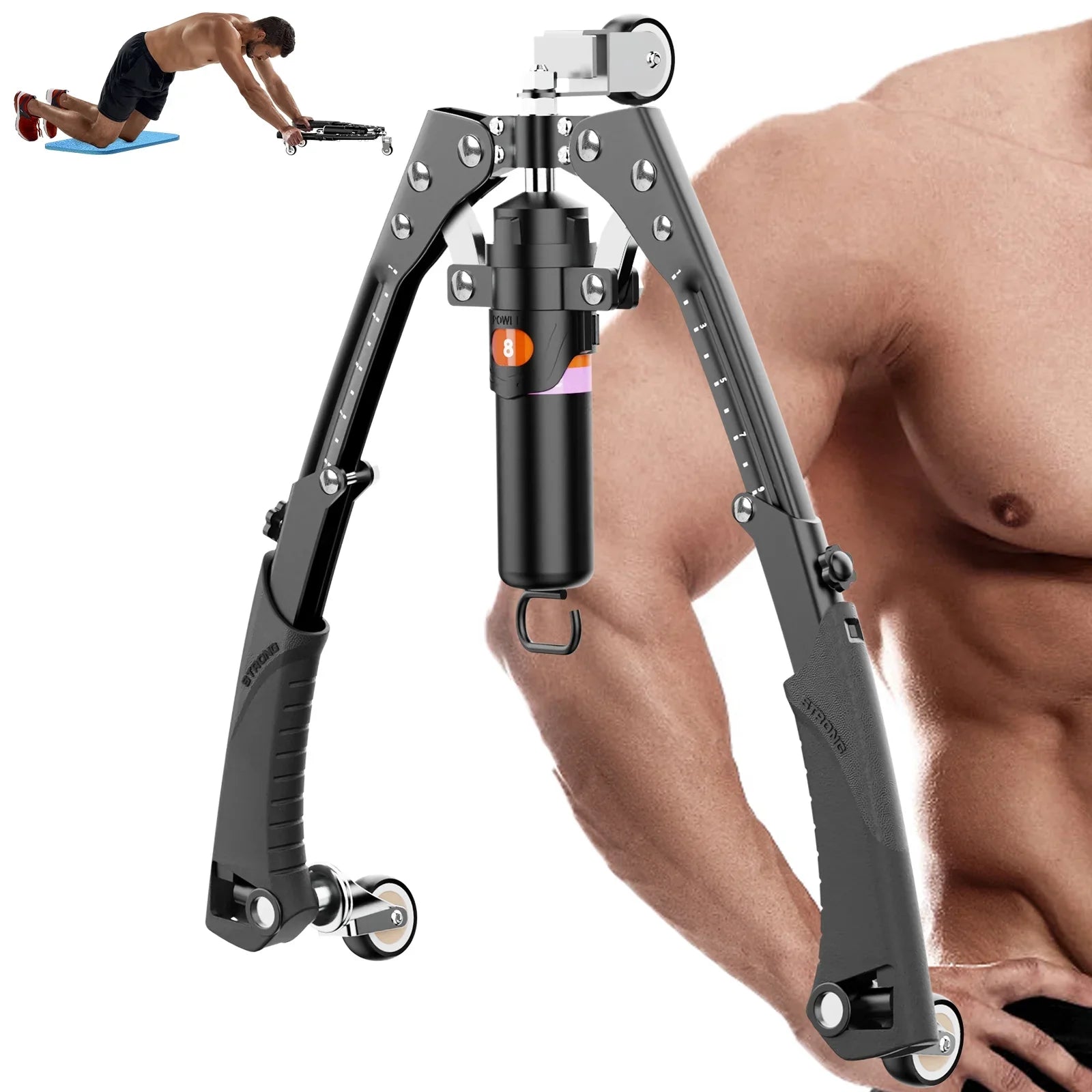 & Arm for Handle, 22-440lbs with Upgrade Home Muscle Power Wheels, Stretchable Expander Hydraulic Chest Training Twister Wheel Exerciser Ab Twister Adjustable 2-in-1 with Roller