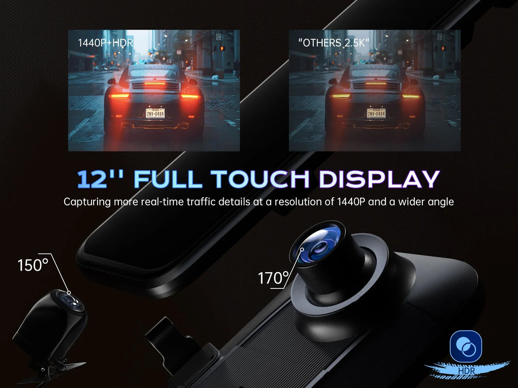Camera, Assistance, Rear Control, Front for Reversing Dash Voice Cam Mirror Trucks, Vision, and Assistance QHD Dash Night Cam, 1440P 12'' View Parking P12 2.5K Cars Pelsee Dual and Mirror