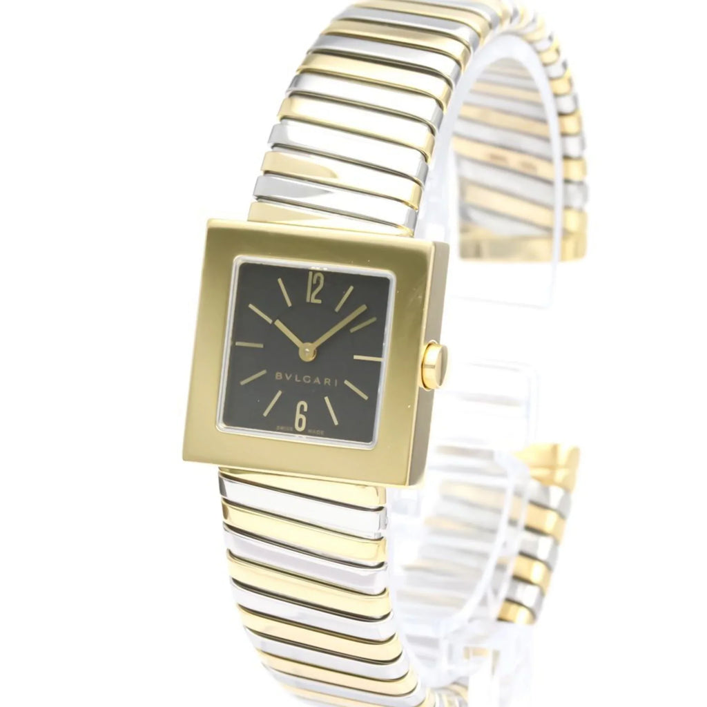 2T (Good) Quartz BVLGARI Watch Gold SQ22 Pre-Owned 18K Polished BF552142 Quadrato Ladies Steel