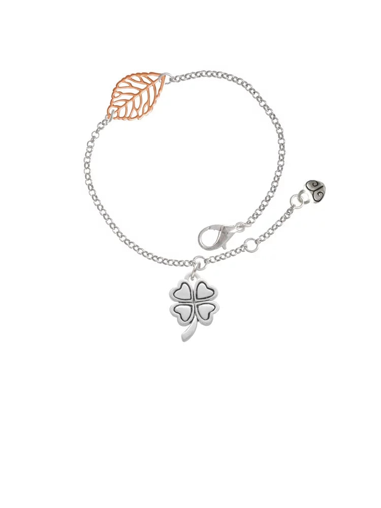 Four Bracelet, Leaf Jewelry Antiqued Rose Leaf 6.25+1.75" Clover Delicate - Silvertone Delight Goldtone