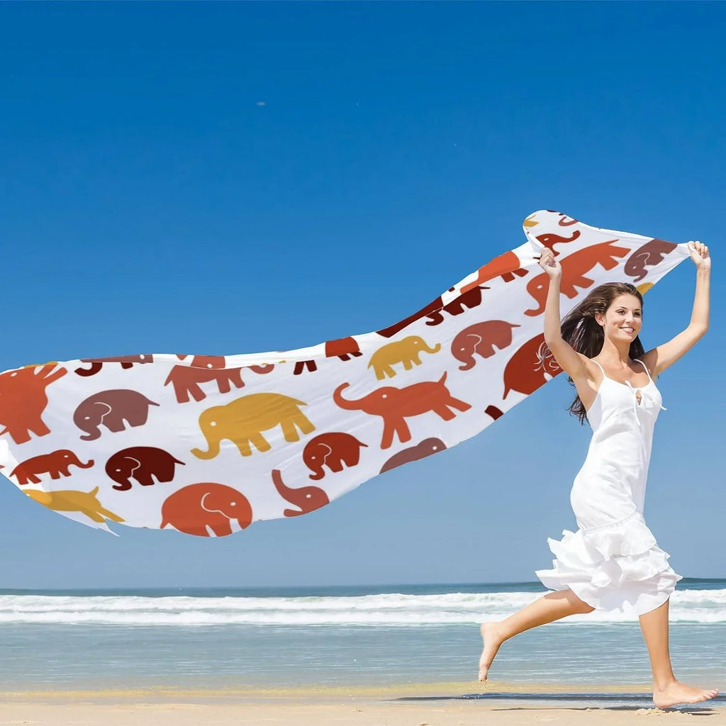 Silk Elephants Wrap Cute Long Scarves White Lightweight for On Women Scarf Shawl Girls Hyjoy Neck